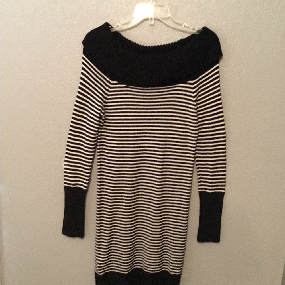 BCBGMaxAzria Black and White Striped Midi Dress